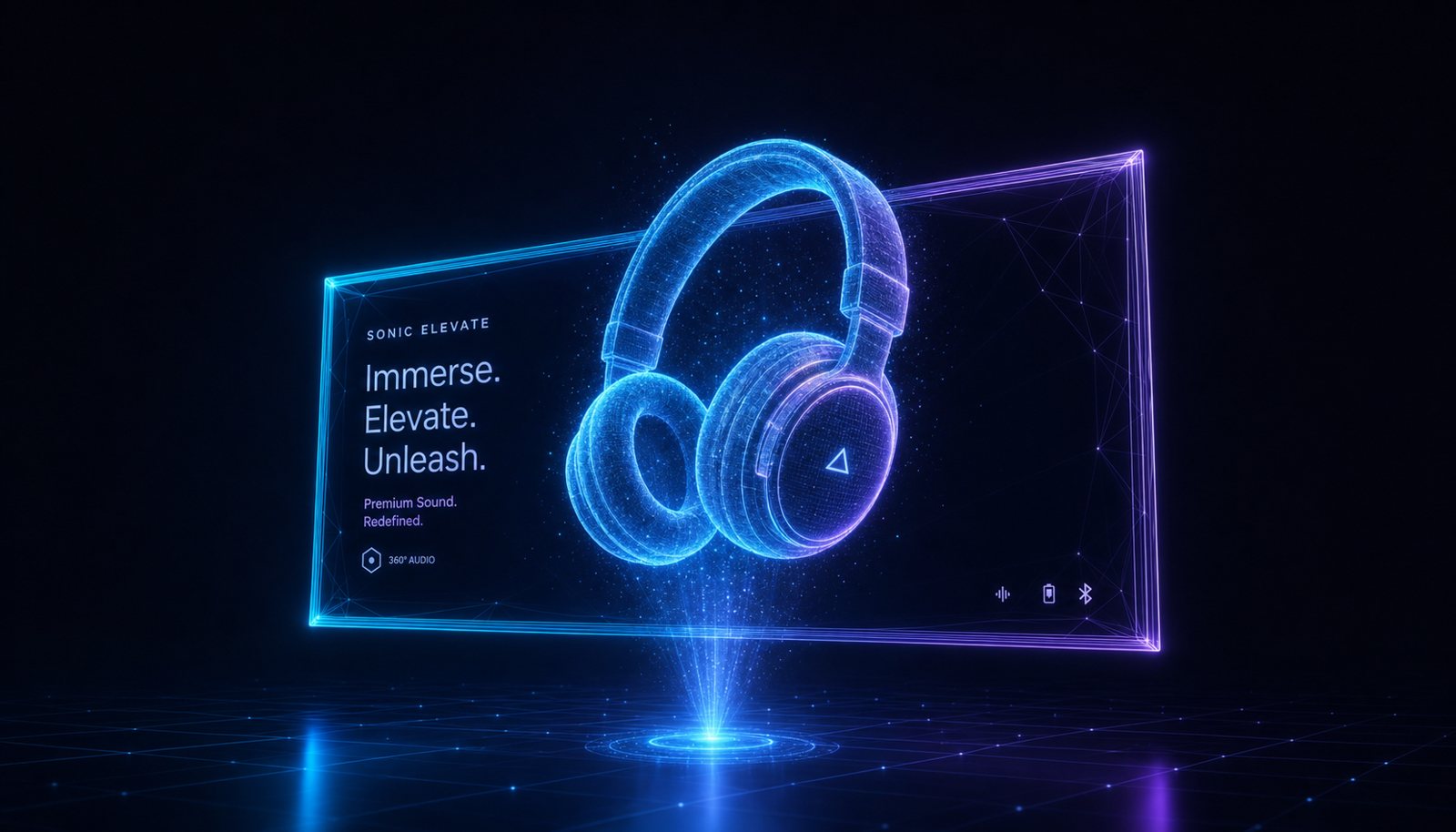 A holographic wireframe rendered in cyan and violet light emerging from a floating billboard, screenshot from the May 10 2026 agent publish